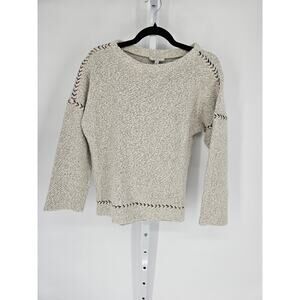 Lucky Brand Women Embroidered Trim Textured 3/4 Sleeve Pullover Sweater Size S/P